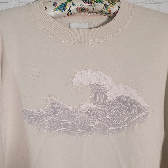 American Eagle Outfitters Peach Distressed Crewneck Ocean Waves Sweater Womens S - Picture 6 of 17